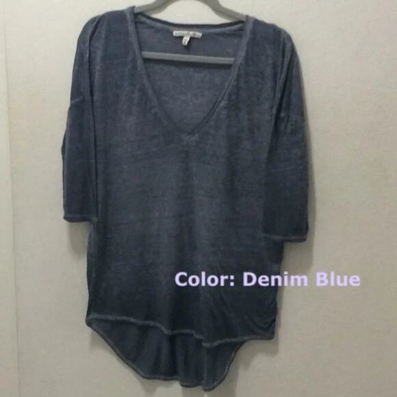 Express Tops - Express Low V-Neck WomensTee Shirt Denim Blue Sz M